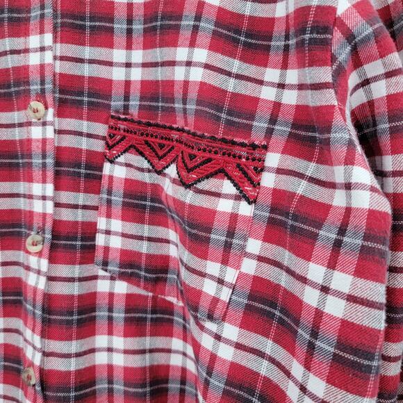 Zara Girls Plaid Flannel Embroidered Button Down Shirt Size 13/14 - Picture 4 of 9
